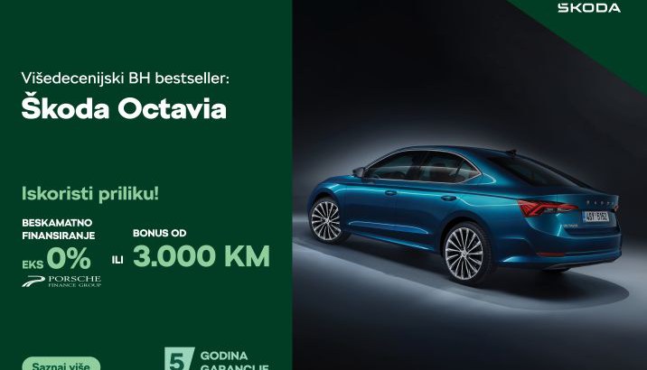 Škoda Octavia beskamatno finansiranje eks 0% ili 3.000 KM Bonus